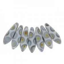Czech Glass Daggers Perlen 5x16mm Chalk white marea dots matted